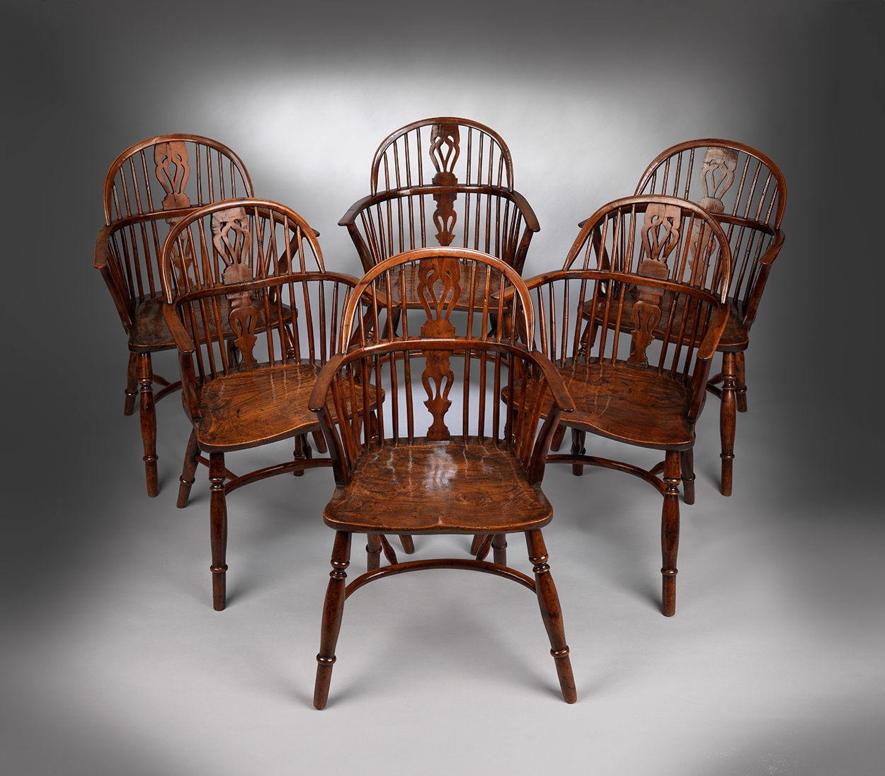 A Classic Set of Six Windsor Bow Back Armchairs