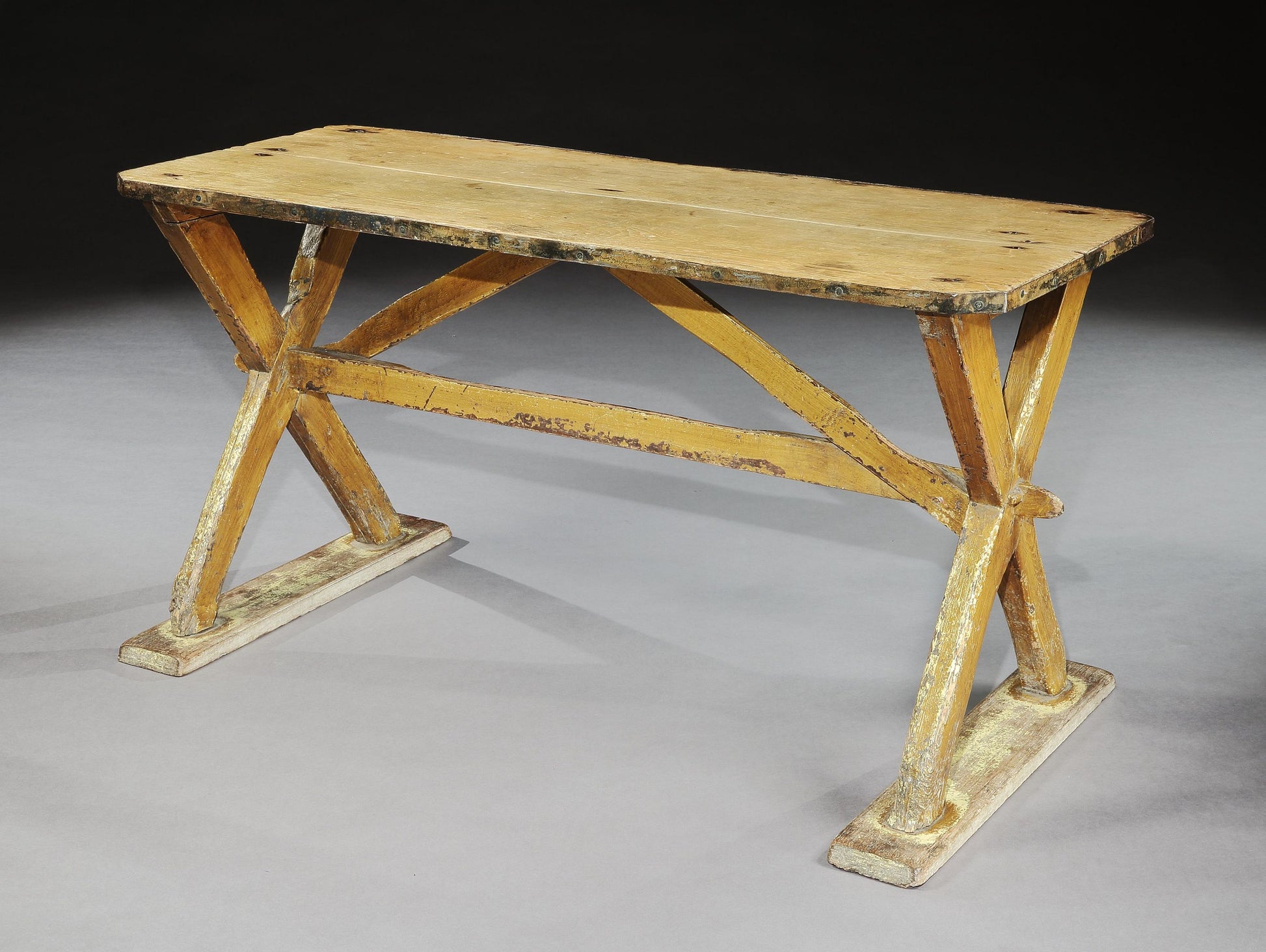 Sculptural Vernacular "X" Frame Tavern Table