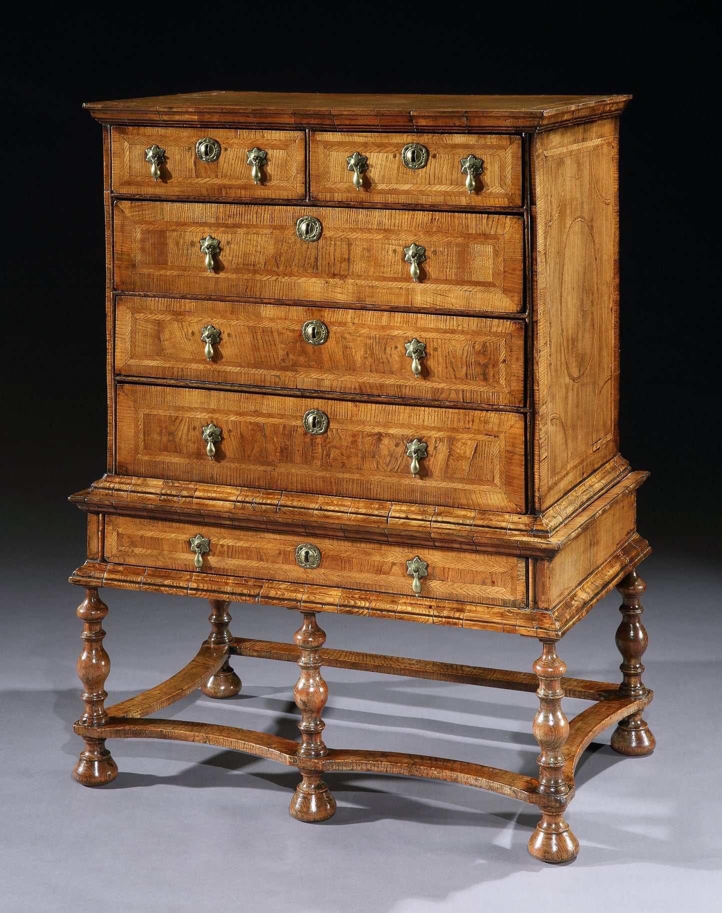 Exceptional William and Mary Chest on Original Turned Leg Stand