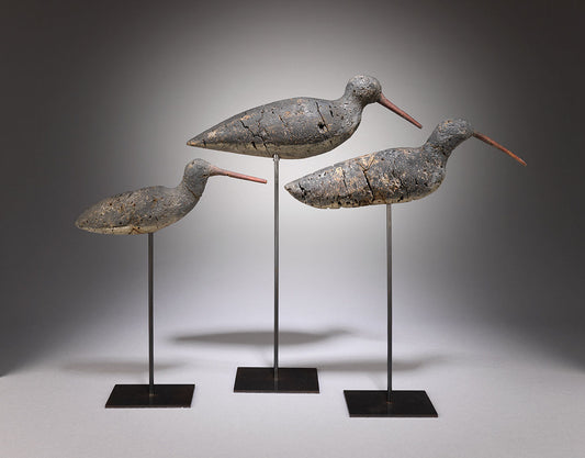 A flight of Three Primitive Shorebird Decoys