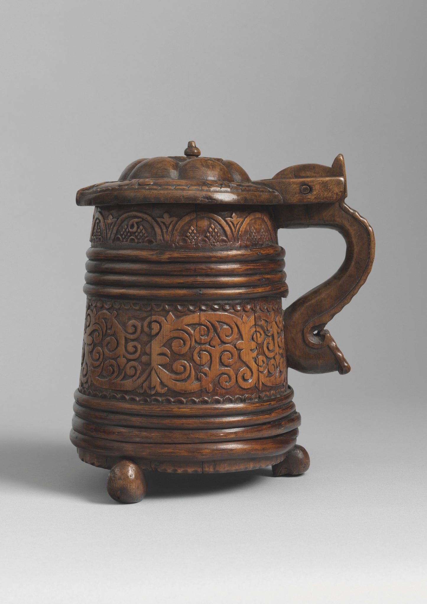 Early Ceremonial Carved and Coopered Tankard