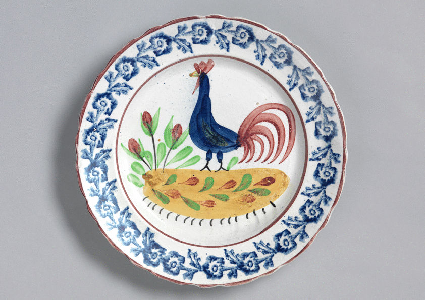 Classic Spongeware Cockerel Plate