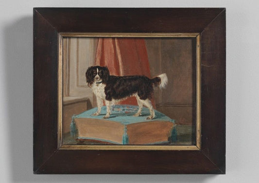 Standing Spaniel on a Needlework Ottoman