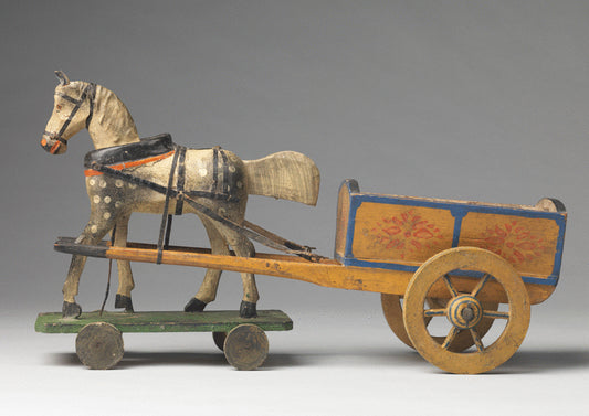 Articulated Folk Art Nodding Horse and Cart Toy