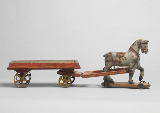 Sculptural Folk Art Horse and Cart Toy