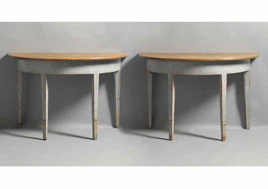 Pair of Gustavian Demi Lune Console Tables