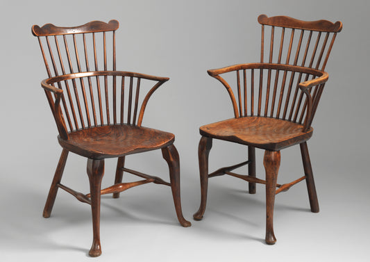 Two Cabriole Legged Windsor Comb Back Armchairs