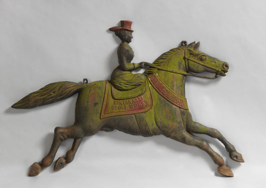 Running Horse With Lady Rider Trade Sign