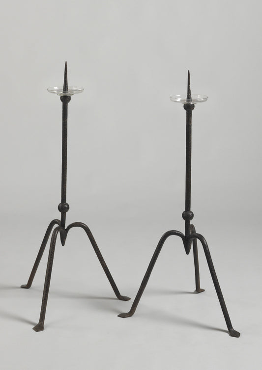 Handsome Pair of Early Tripod Candlesticks