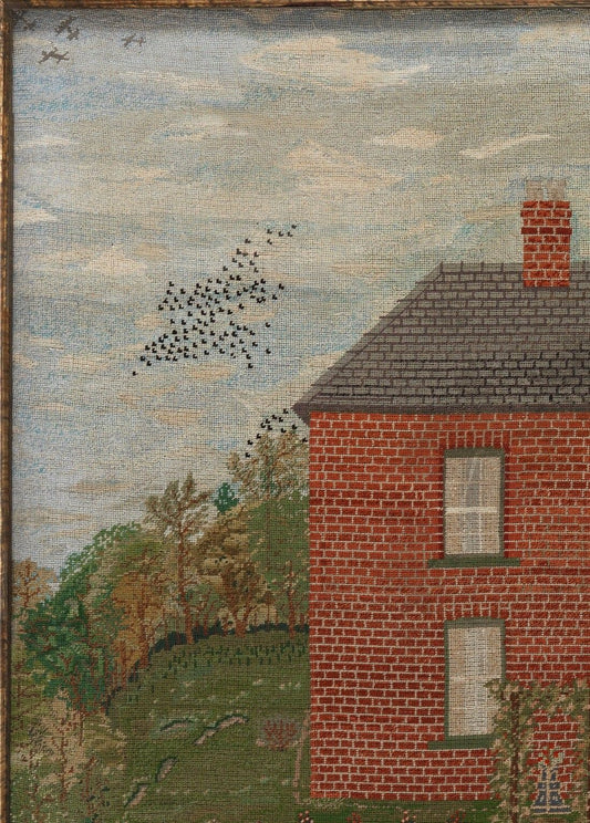 Fine Naive Needlework House Portrait