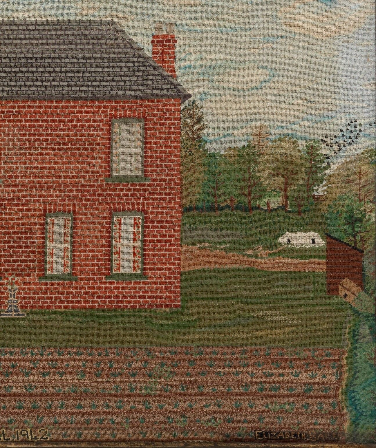 Fine Naive Needlework House Portrait