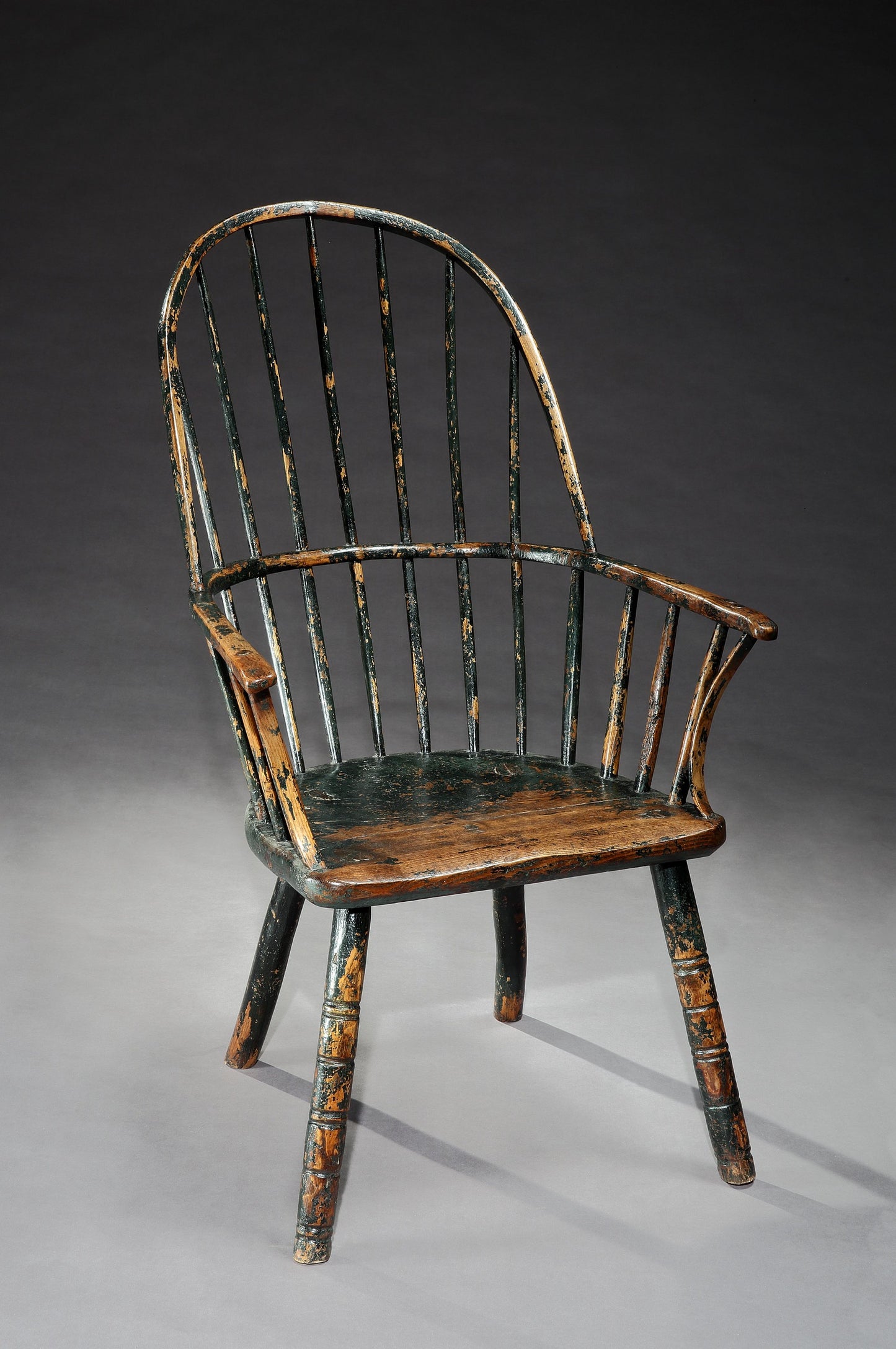 Rare Primitive Bow Back Windsor Armchair