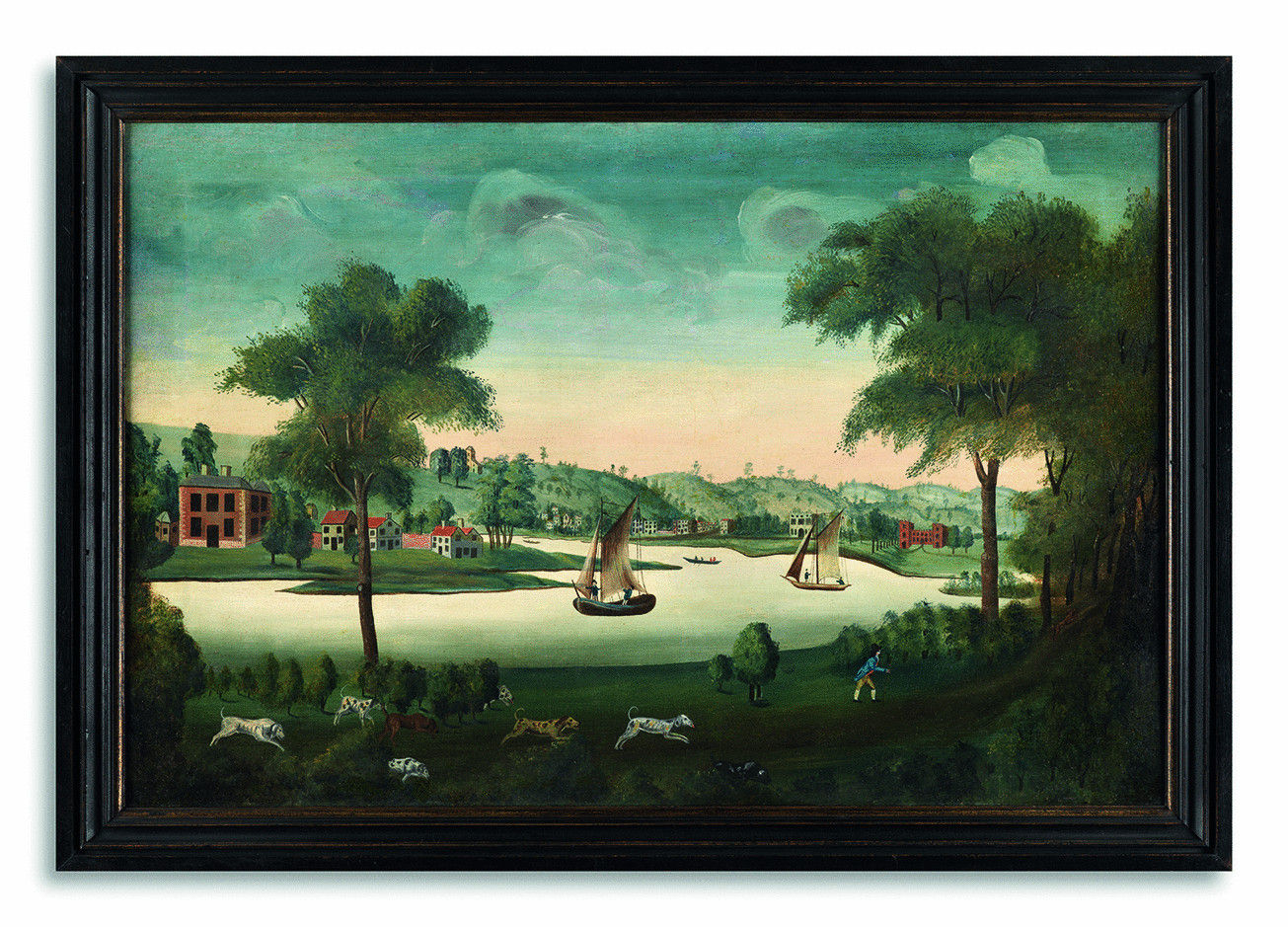 Exceptional English Naive School Overmantel Landscape